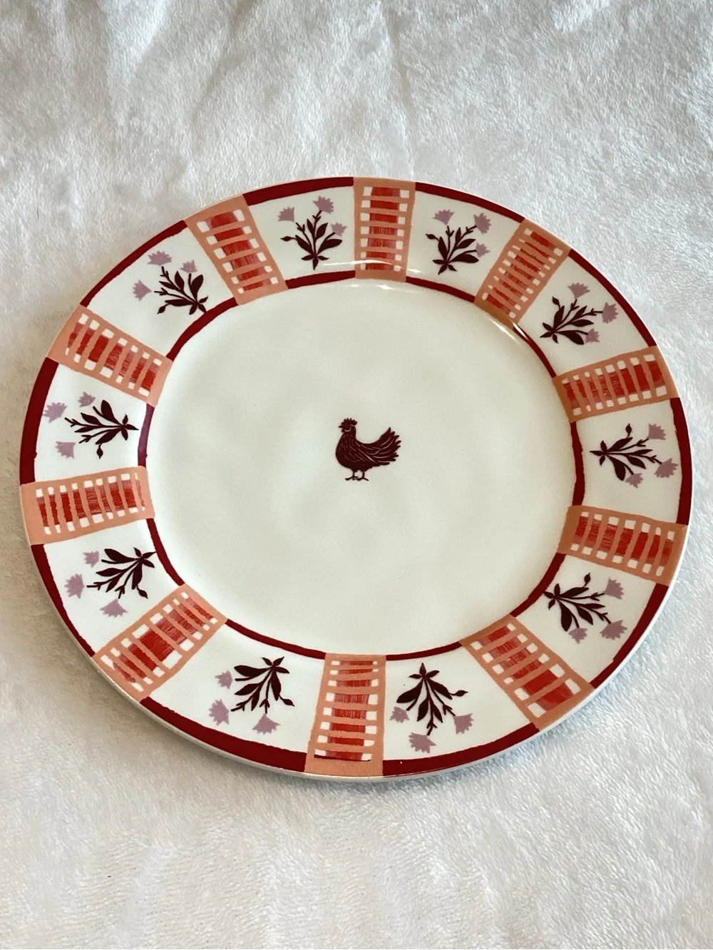 Anthropologie Mille Stoneware Plate Side Dessert New Farm Rooster Chicken 8.25”